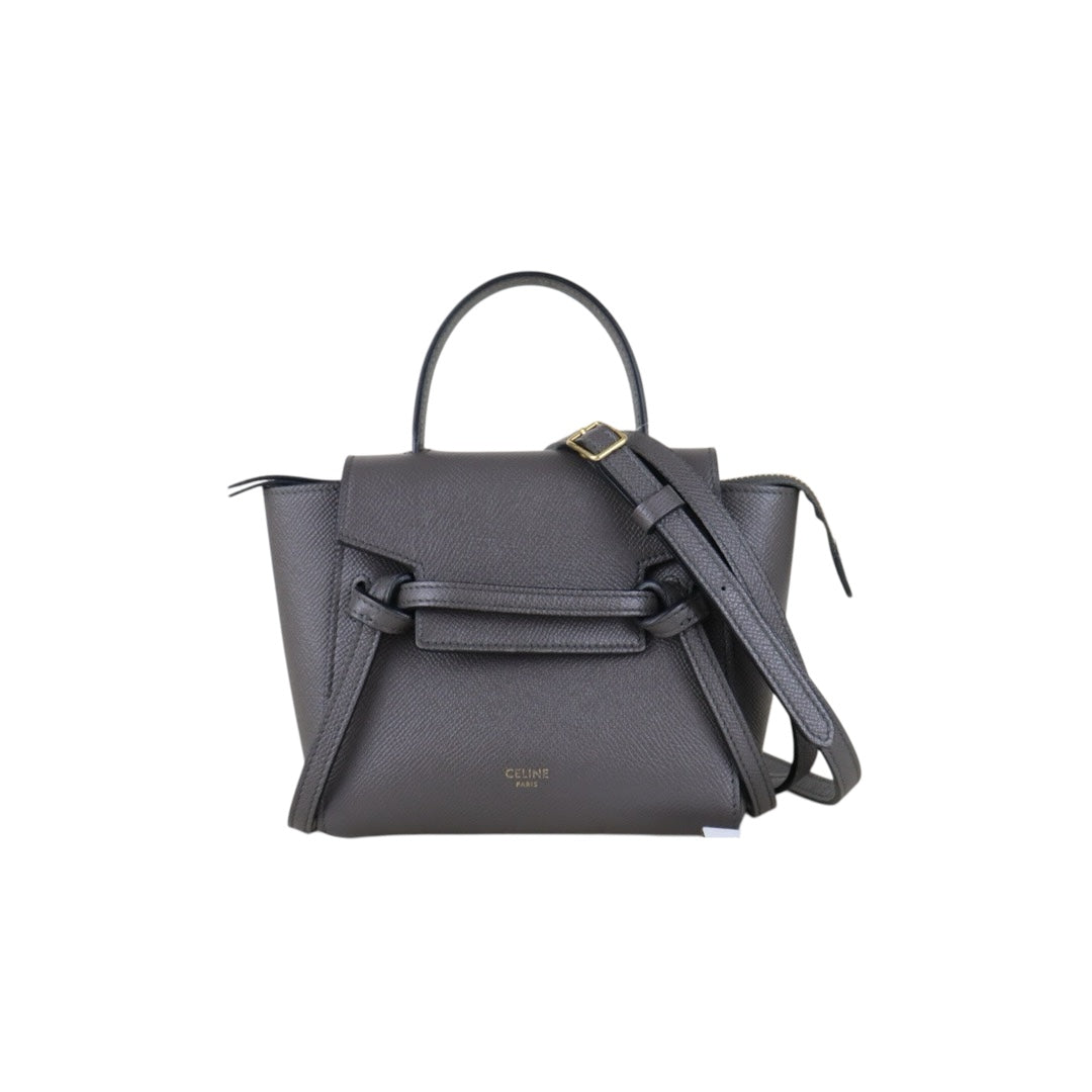 Include Entrupy Certificate of Authenticity｜Very Good ( Rank A)｜CELINE Calf Leather Belt Pico Handbag Shoulder Bag Etoupe Gray｜S26042901