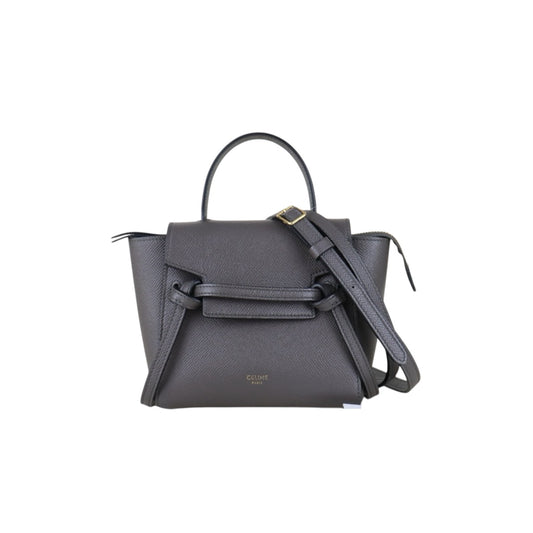 Include Entrupy Certificate of Authenticity｜Very Good ( Rank A)｜CELINE Calf Leather Belt Pico Handbag Shoulder Bag Etoupe Gray｜S26042901