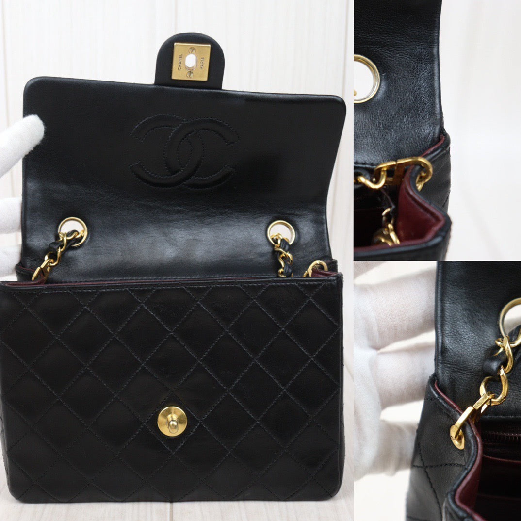 Rank AB｜ CHANEL Black Lanbskin Square 20 Shoulder Bag Made In 1989～1991Year ｜24070510