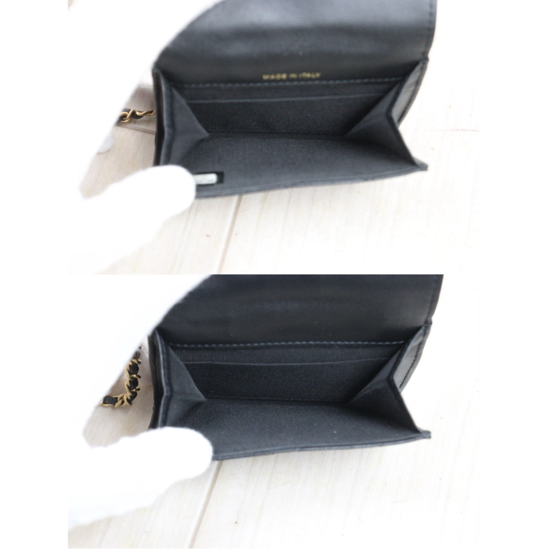 Very Good ( Rank A)｜ CHANEL Matelasse Chain Lamb Skin Coco Mark Card Holder Black Made In 2020-2021Year ｜P25080608