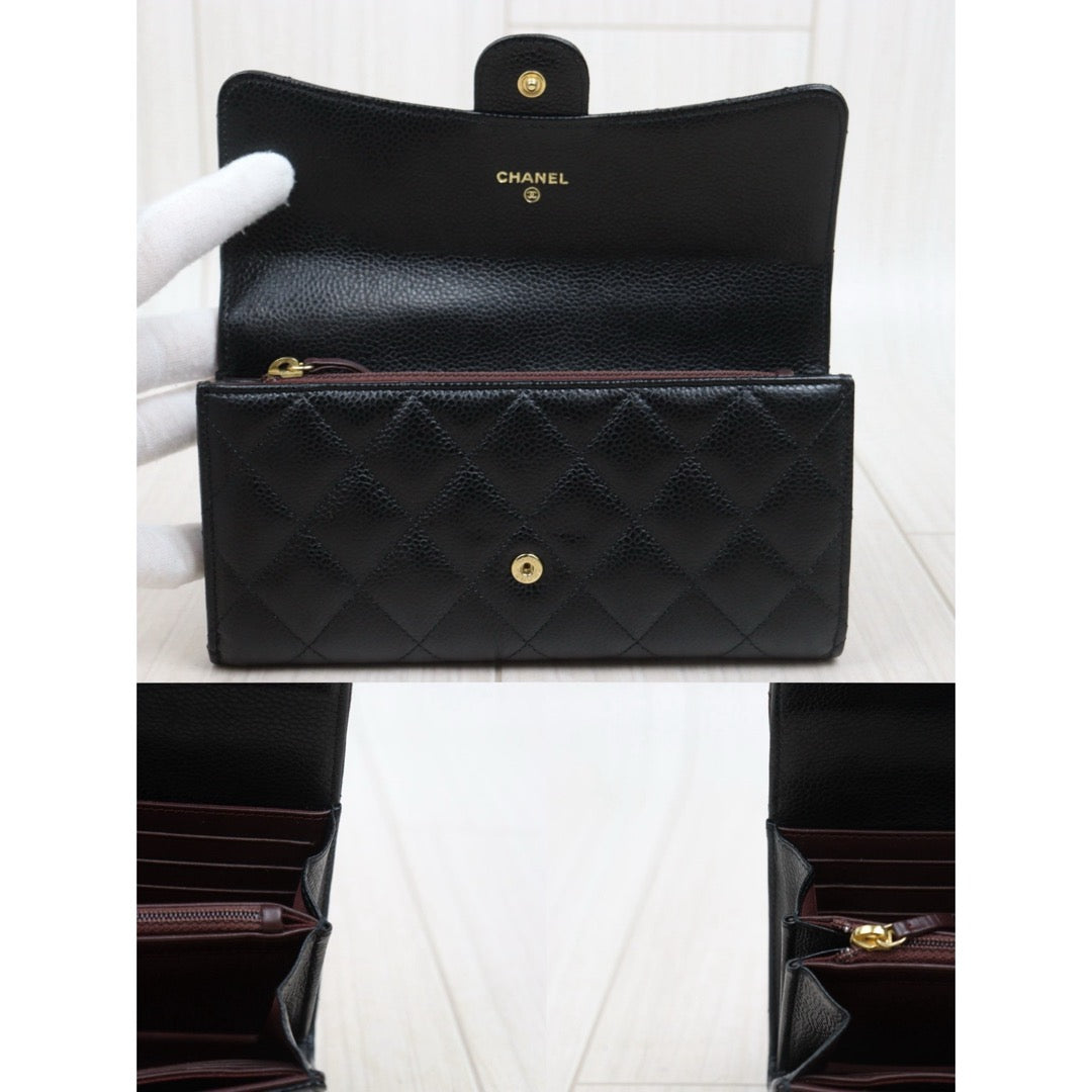 Very Good ( Rank A) ｜Chanel Caviar Skin Black  Wallet Made In 2016-2017 Year ｜V25102105