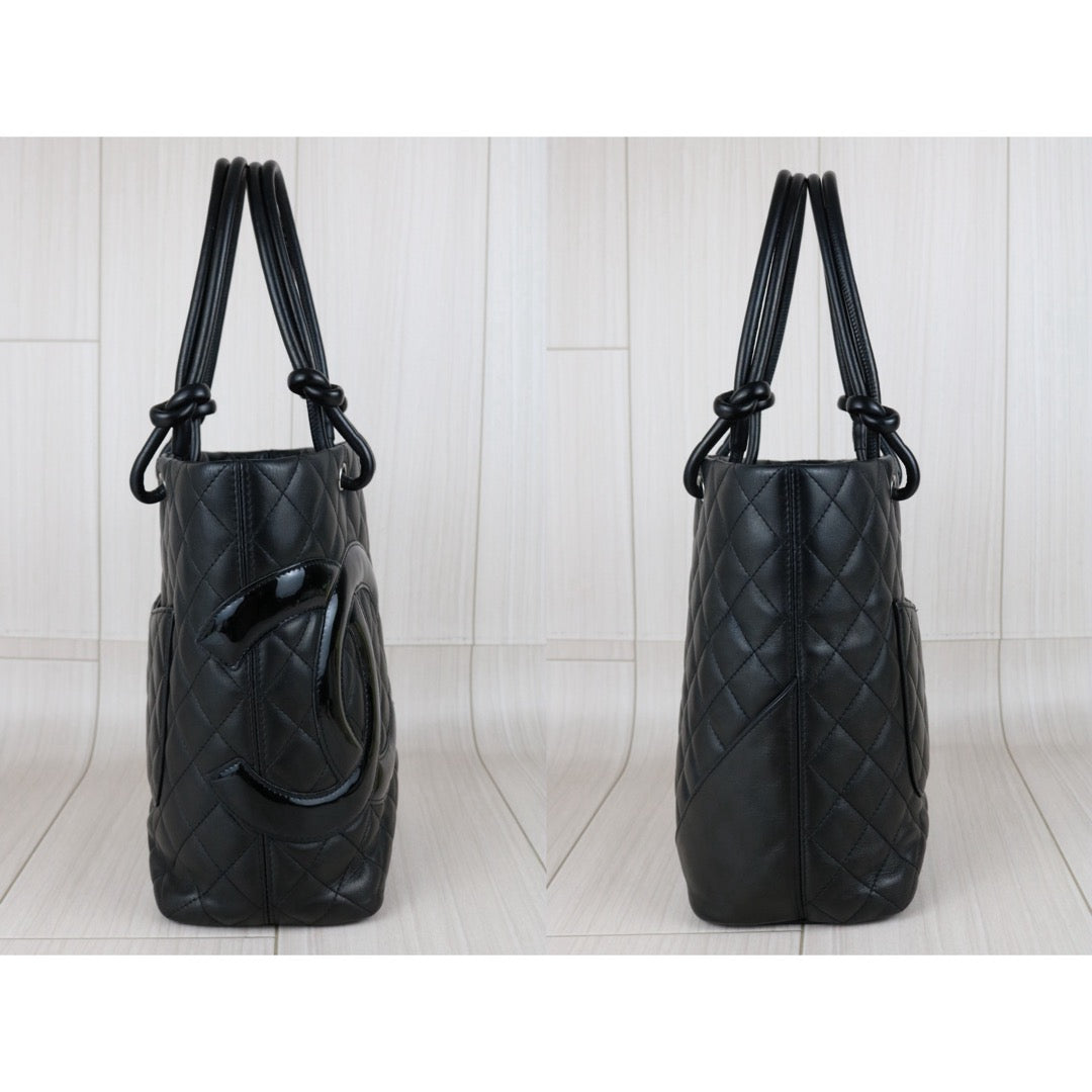 Include Entrupy Certificate of Authenticity｜Good ( Rank AB)｜ CHANEL Cambon Line Calf Leather  So Black ToteBag  Made In 2009-2010Year｜Y26051523