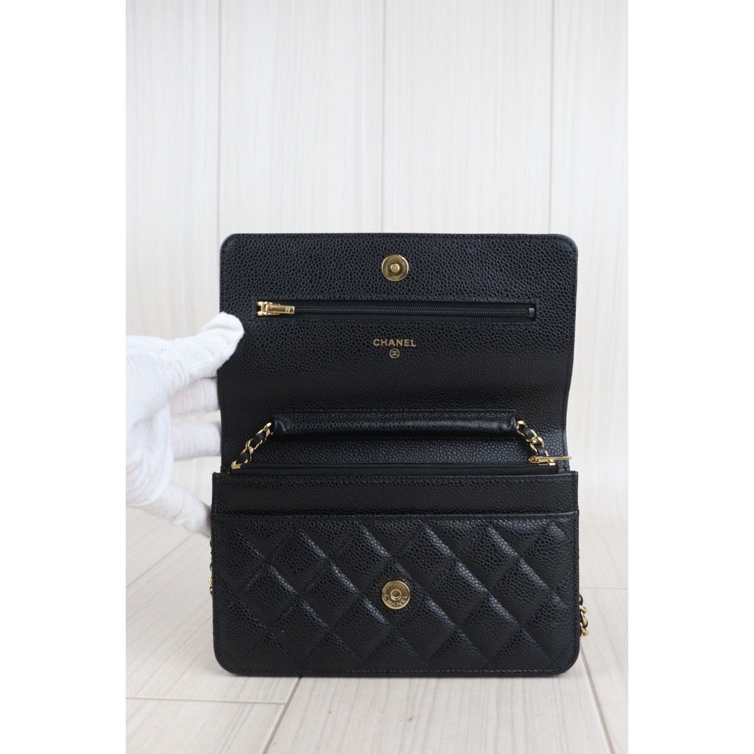 Rank SA Full Set｜ CHANEL Matelasse Caviar Skin Chain Wallet Black Gold Hardware ｜23080312