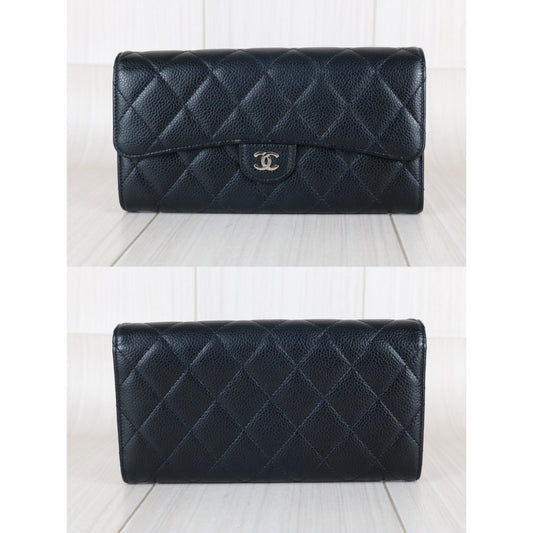 Include Entrupy Certificate of Authenticity｜Very Good ( Rank A)｜CHANEL Caviar Skin Black Long Wallet Made In 2016-2017Year｜S26021401