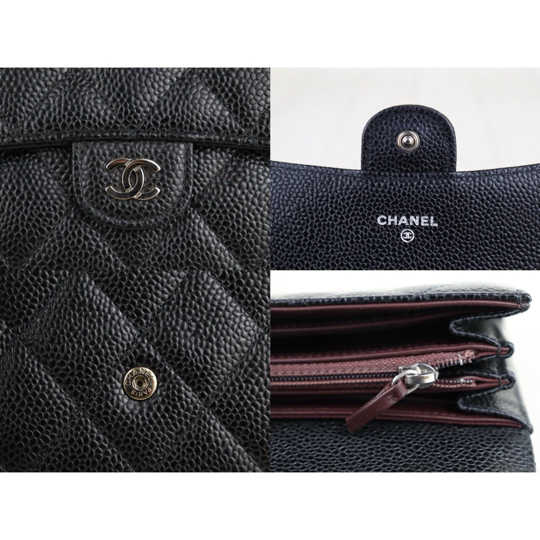 Very Good ( Rank A) ｜Chanel Caviar Skin Black  Wallet Made In 2017 Year ｜S25101101