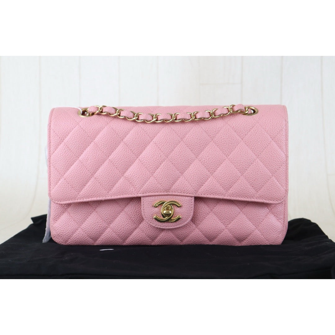 Include Entrupy Certificate of Authenticity｜Excellent（Rank SA）｜ CHANEL Caviar Skin Calf Leather Chain Double Flap 25 Shoulder Bag  Light Pink Made In 2005-2006Year｜S26083006