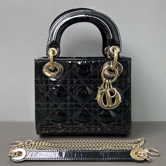 Dior Mini Lady Dior 2WAY Shoulder Bag Handbag Black