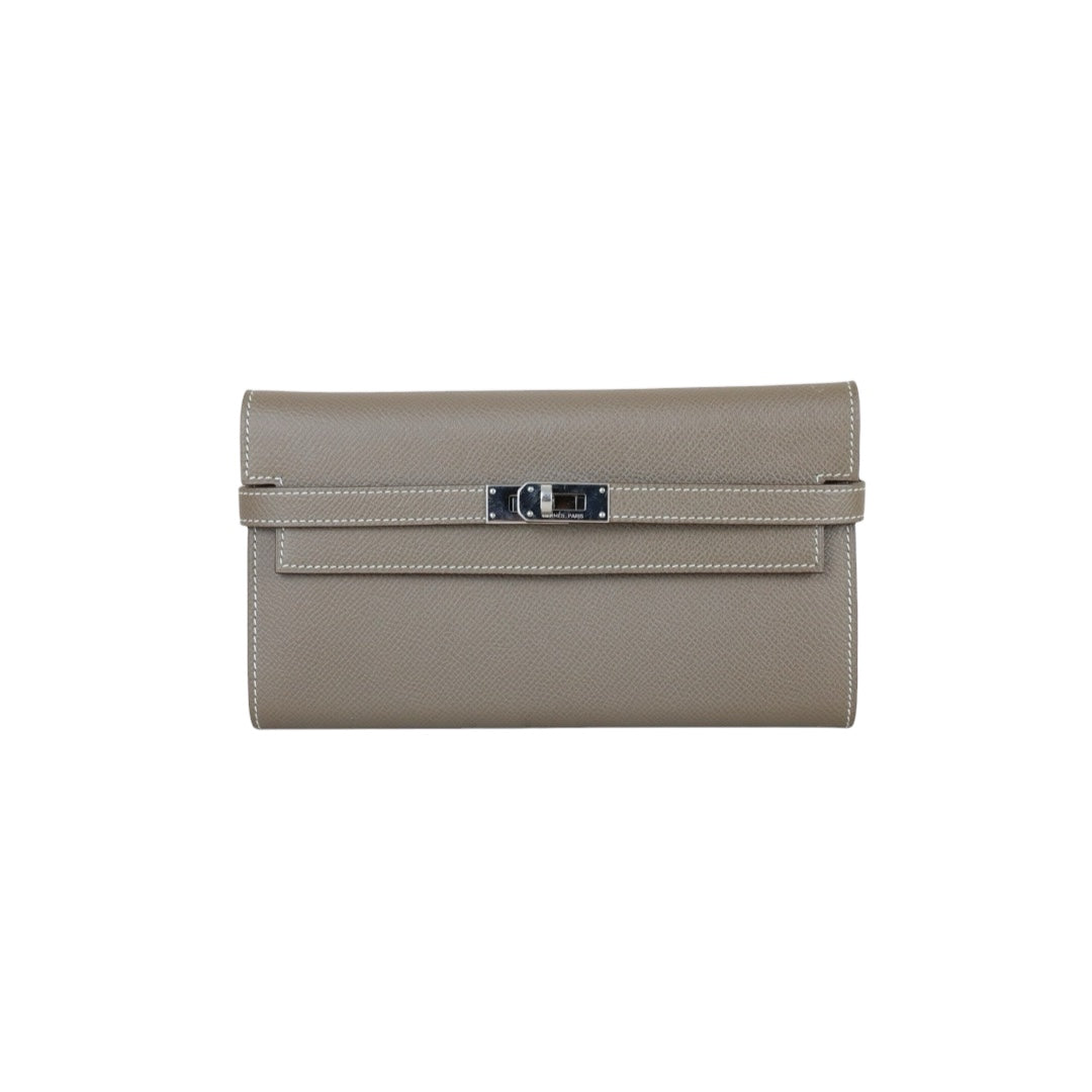 Very Good ( Rank A)｜ HERMES Epsom Kelly Wallet Gray □R Stamp Made In 2014 Year｜W25060311