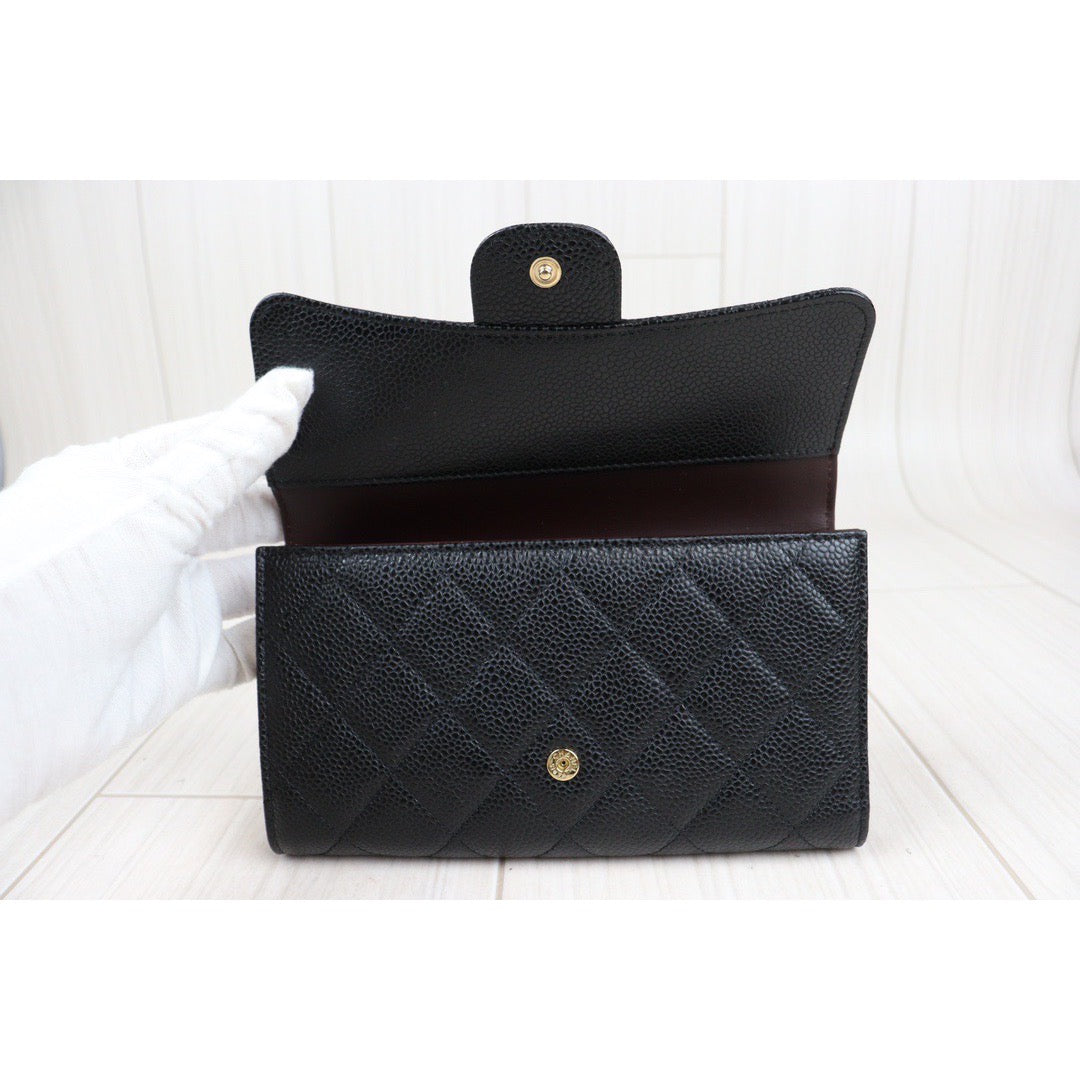 Rank A ｜CHANEL Caviar Skin Black Long Wallet Made In 2014 Year｜S23121101