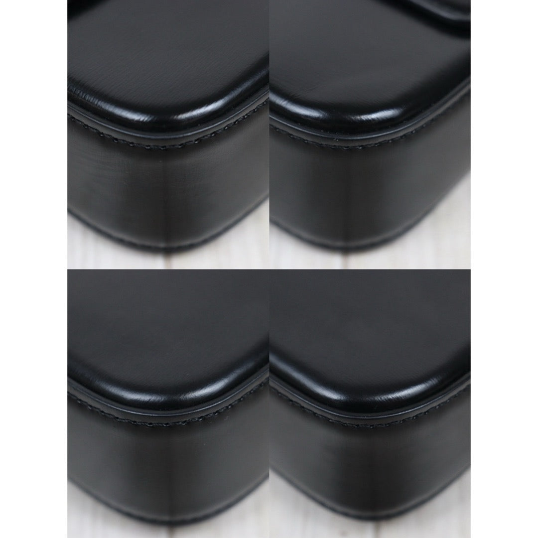 Good ( Rank AB) ｜CELINE Calf Leather Triomphe Black Shoulder Bag Golden Hardware｜S25090105