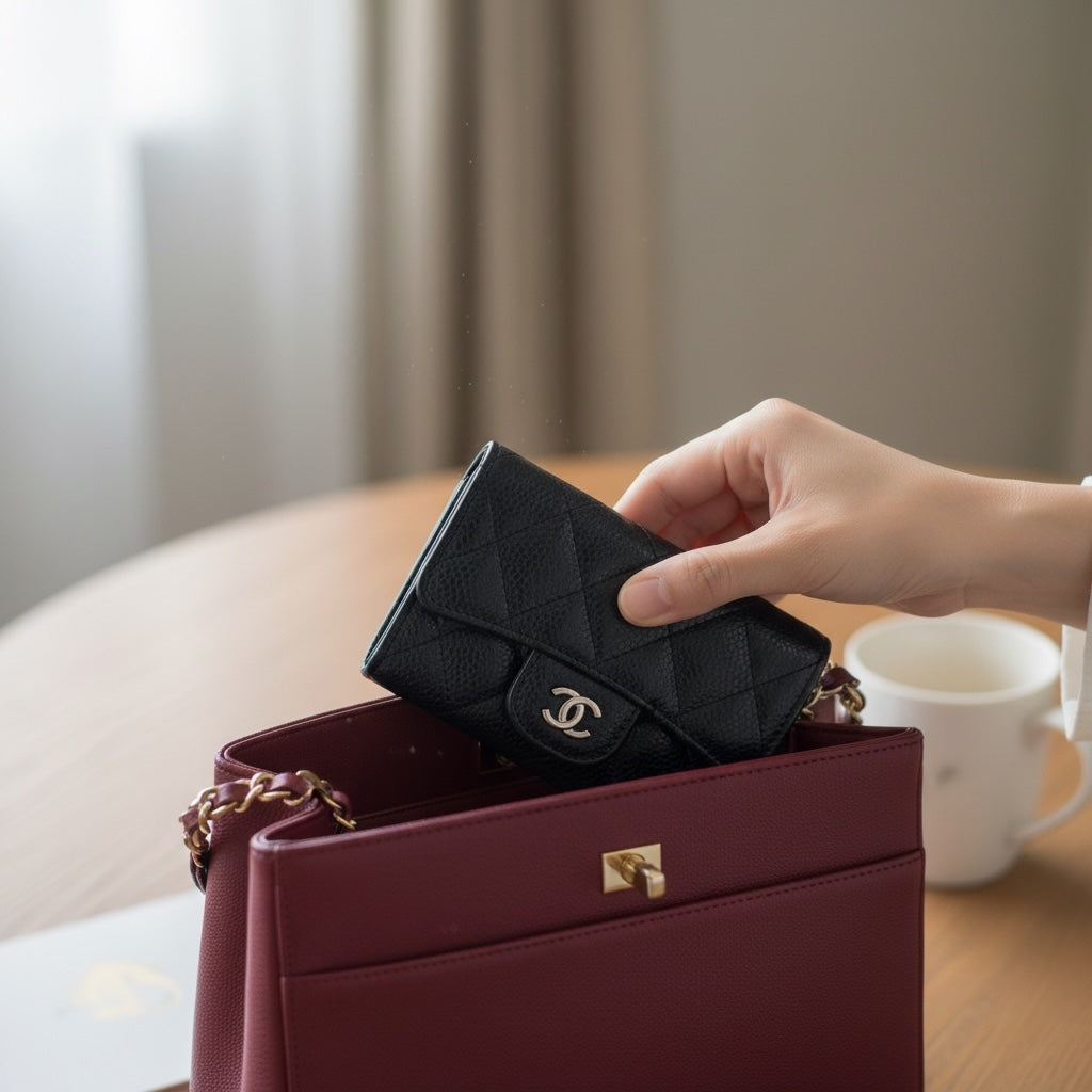 Include Entrupy Certificate of Authenticity｜Very Good ( Rank A)｜CHANEL Caviar Skin Black Card Holder Made In 2017Year｜S26060134