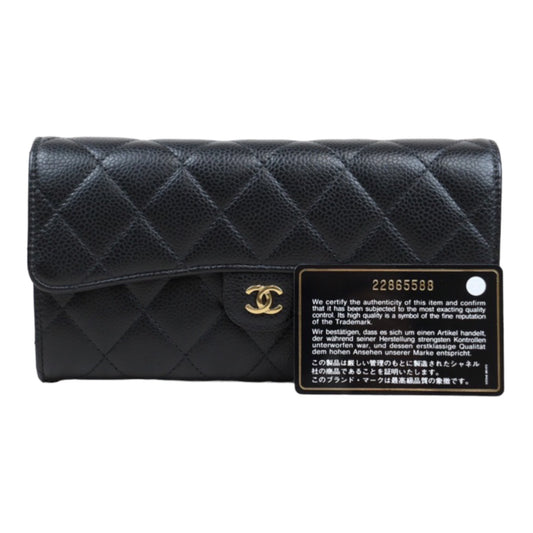 Rank A ｜CHANEL Caviar Skin Black Long Wallet Made In 2016-2017 Year｜S23121105