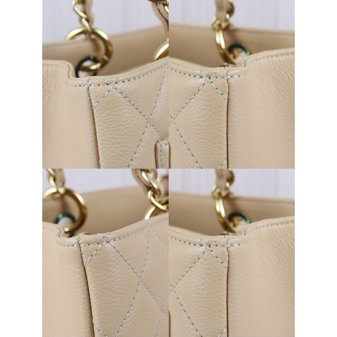 Include Entrupy Certificate of Authenticity｜Excellent( Rank SA) ｜ CHANEL Caviar Skin Matelasse Chain GST Tote Bag  Beige  Made In 2014Year｜X26100711