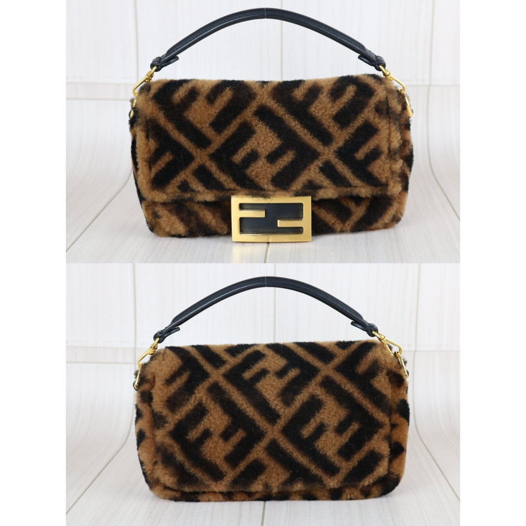 Very Good ( Rank A)｜ FENDI Zucca Mamma Baguette Sheep Skin Brown Shoulder Bag PM｜S25111302