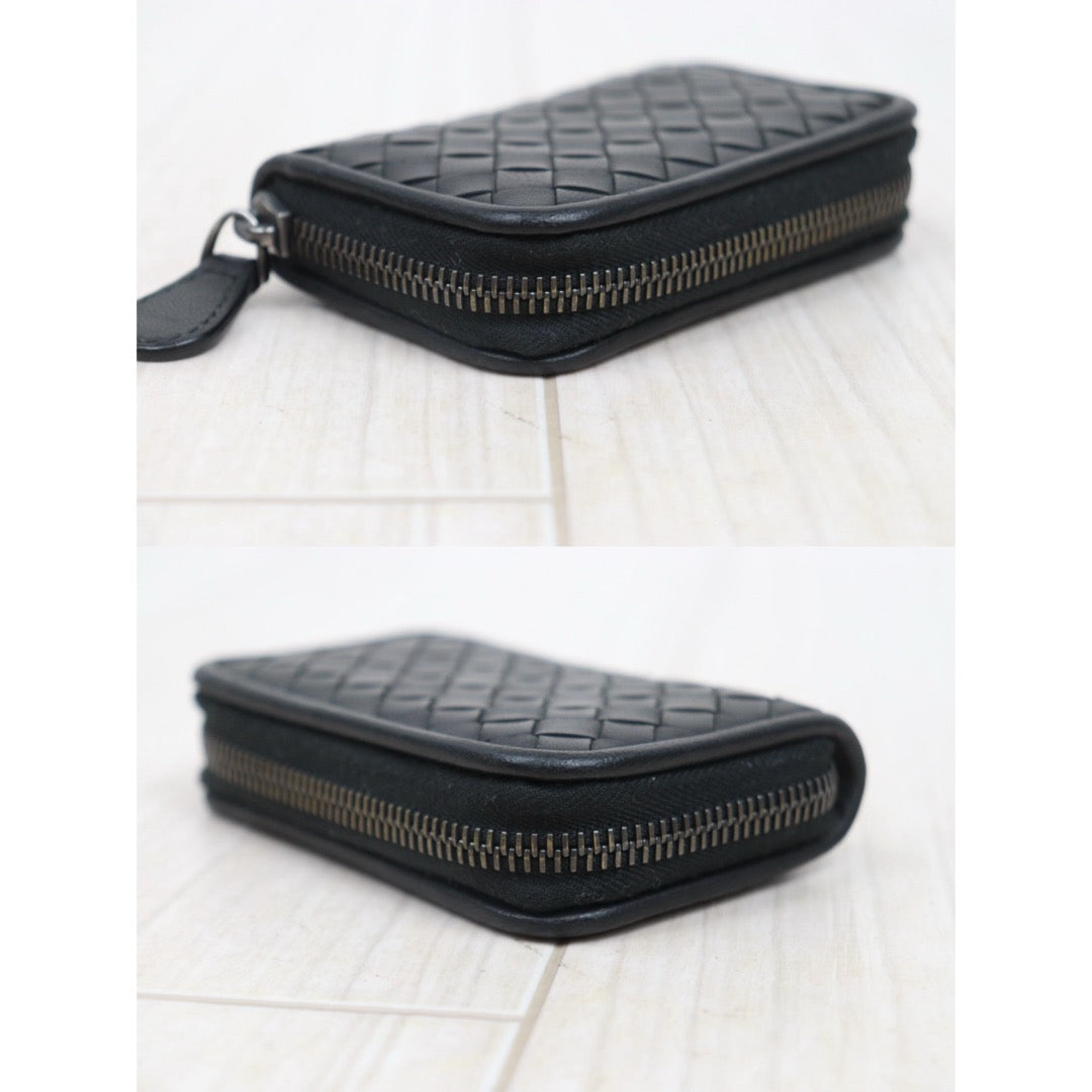 Very Good ( Rank A)｜ Bottega Veneta Leather Braid Black Wallet Card Holder Coin Purse｜25071005