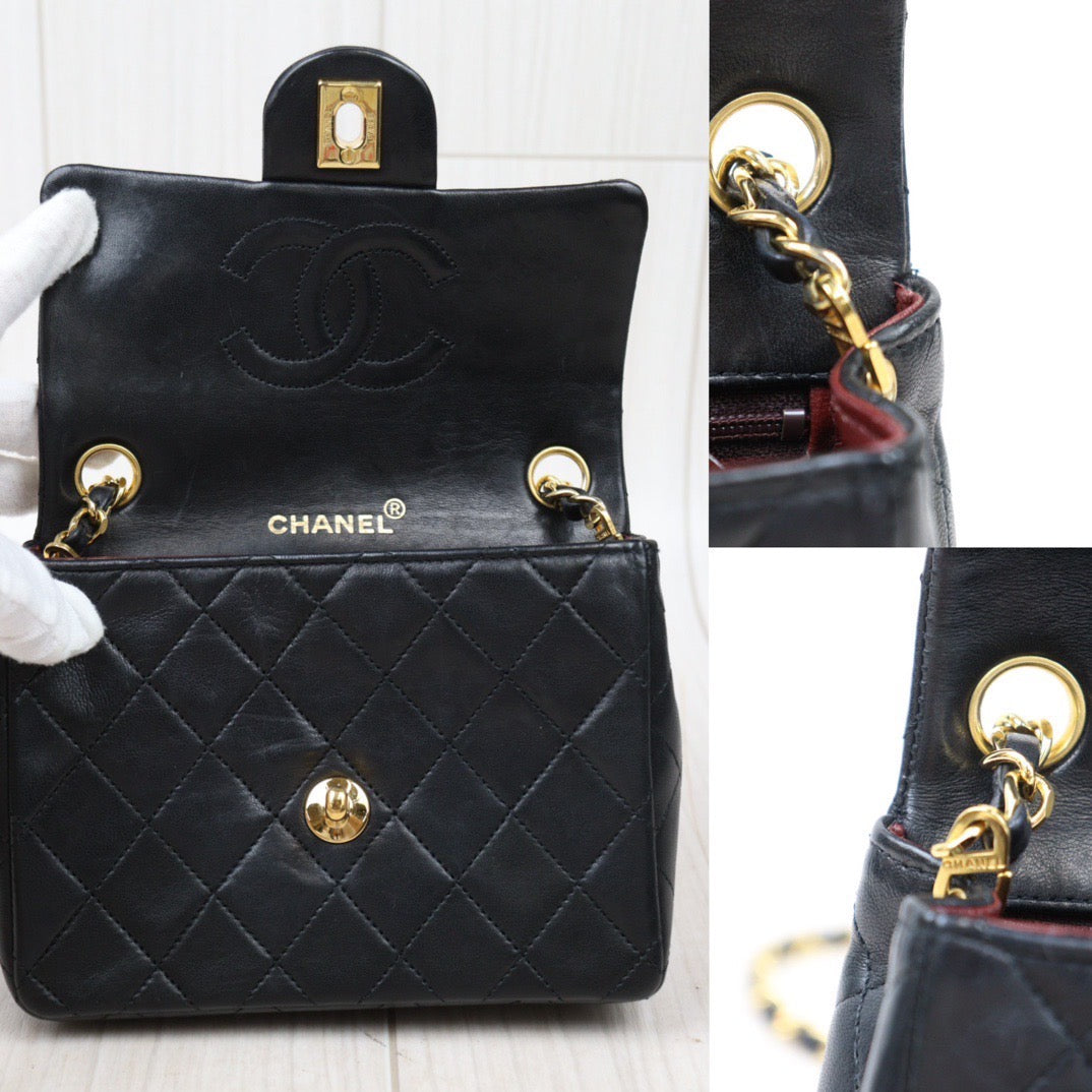 Rank A｜ CHANEL Black Lanbskin Square 17 Shoulder Bag Made In 1989～1991Year ｜24060321