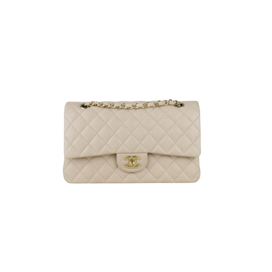 Include Entrupy Certificate of Authenticity｜Excellent（Rank SA）｜Full Set CHANEL Lamb Skin Matrasse Chain Double Flap 25 Shoulder Bag  Beige Made In 2014Year｜S26042501