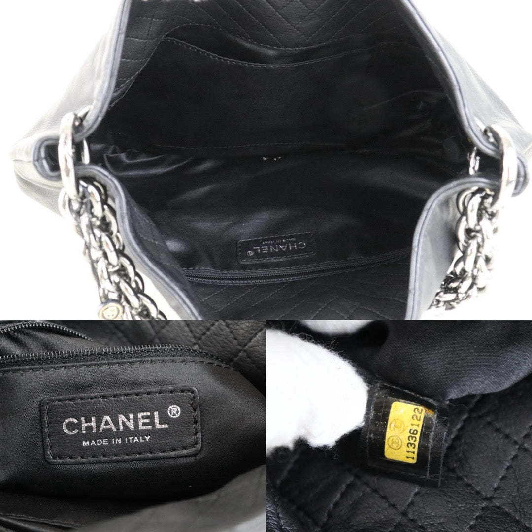 Include Entrupy Certificate of Authenticity｜Very Good ( Rank A)｜ CHANEL Lamb Skin Soft And Chain  Hobo Bag  Black Made In 2006-2008 Year｜S26090736