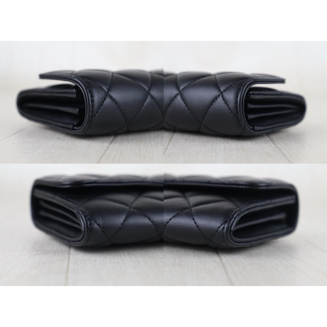Include Entrupy Certificate of Authenticity｜Excellent（Rank SA）｜Full Set CHANEL Lamb Skin Black Long Wallet Made In 2016-2017Year｜S26060403