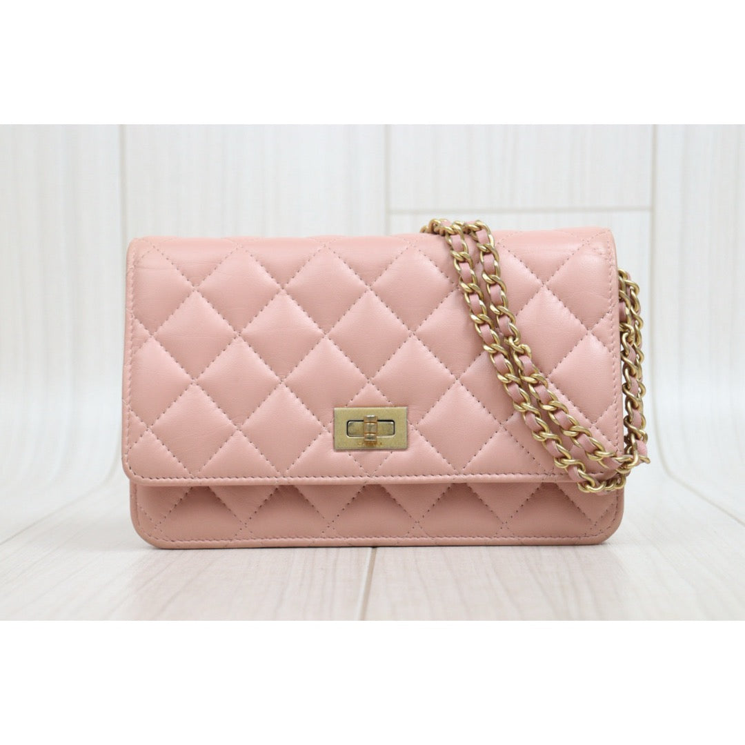Include Entrupy Certificate of Authenticity｜Very Good ( Rank A)｜ CHANEL Matelasse Chain 2.55  Aged Calfskin WOC Pink Made in 2018Year ｜S26060101