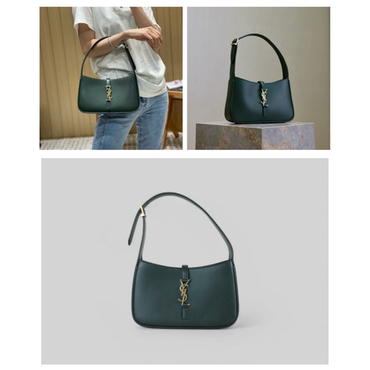 Excellent（Rank SA）｜ Saint Laurent YSL Leather Hobo Shoulder Bag Dark Green｜Counter Price ￥294,800JPY｜B25030110