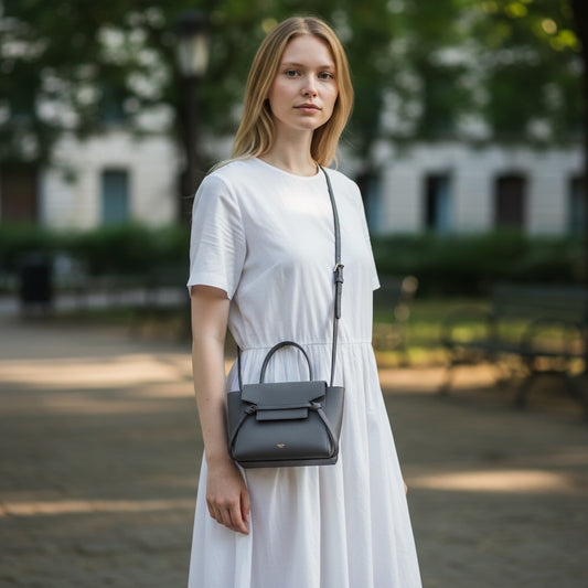 Include Entrupy Certificate of Authenticity｜Good ( Rank AB)｜CELINE Calf Leather  Belt Nano Handbag Shoulder Bag Etoupe Grey｜S26030904