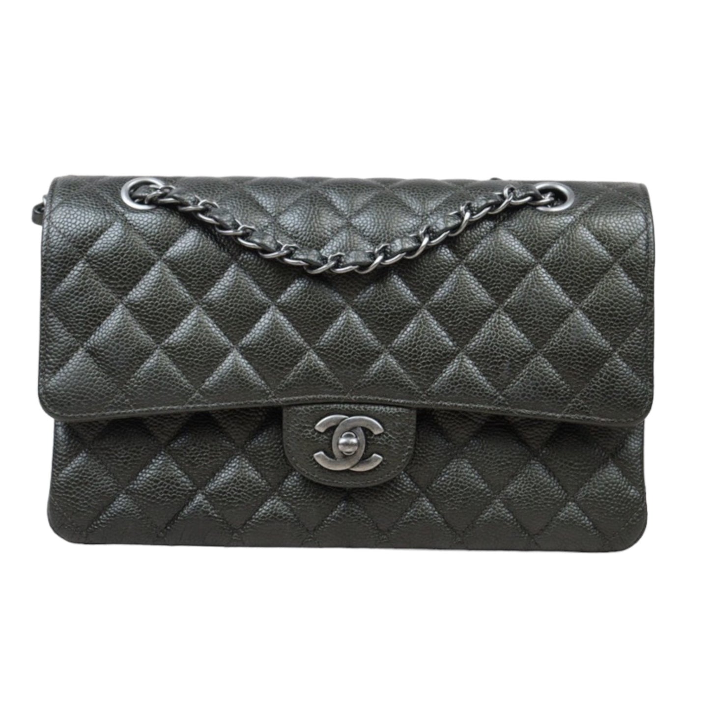 Rank A｜ CHANEL Limit Color Charcoal Grey Caviar Skin Matrasse Double Flap 25 Shoulder Bag Made In 2018 Year  ｜S24061728