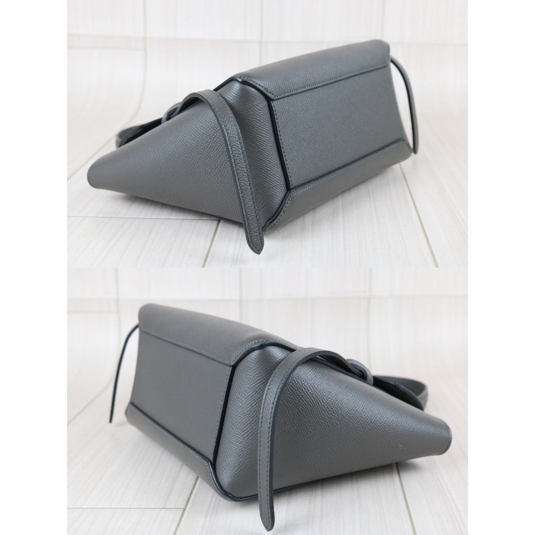Include Entrupy Certificate of Authenticity｜Good ( Rank AB)｜CELINE Calf Leather  Belt Nano Handbag Shoulder Bag Gray｜S26041407