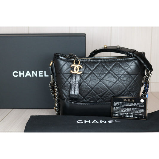 Rank SA|Chanel PM Gabrielle Aged Calfskin Shoulder Bag Black Made in 2021-2022Year|S24080901