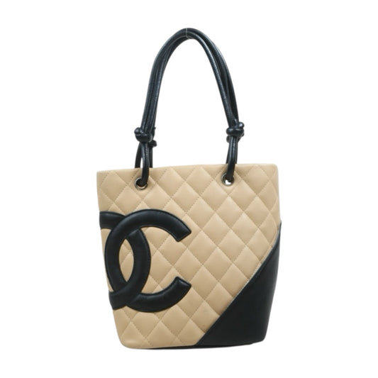 Include Entrupy Certificate of Authenticity｜Good ( Rank AB) ｜ CHANEL Cambon Line Mini ToteBag Beige Black Made In 2003-2004 Year｜26082805