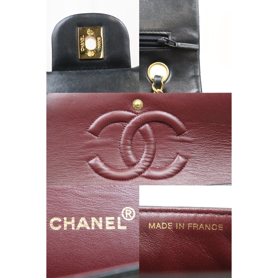 Very Good ( Rank A) ｜ CHANEL  Lamb Skin Black Double Flap 25 Medium Shoulder Bag Made in 1997-1999 Year ｜P24092412