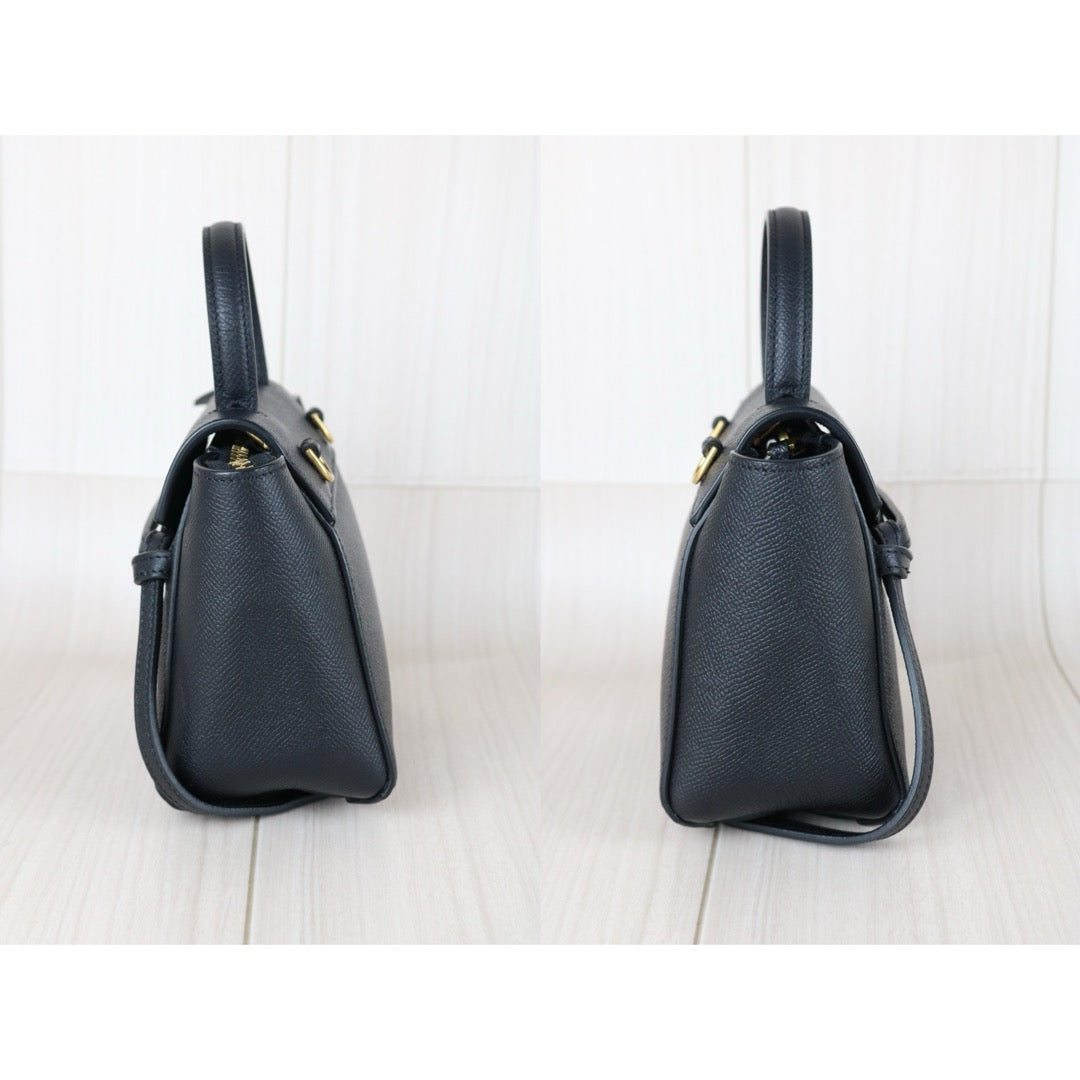 Good ( Rank AB)｜CELINE Calf Leather Belt Pico Handbag Shoulder Bag Black｜X25092807