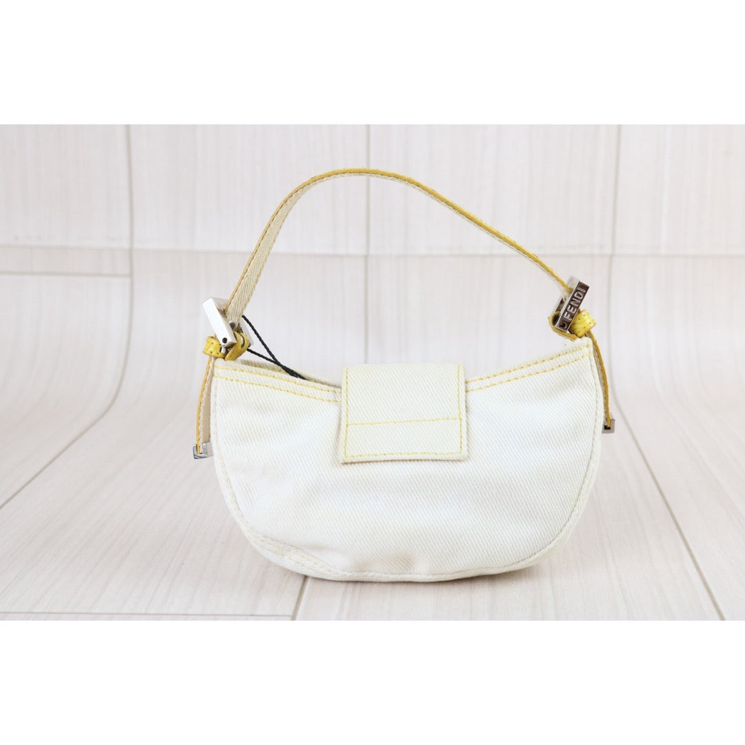 Include Entrupy Certificate of Authenticity｜Good ( Rank AB)｜ FENDI White Denim and Yellow Python Mini Croissant Shoulder Bag ｜X26090802