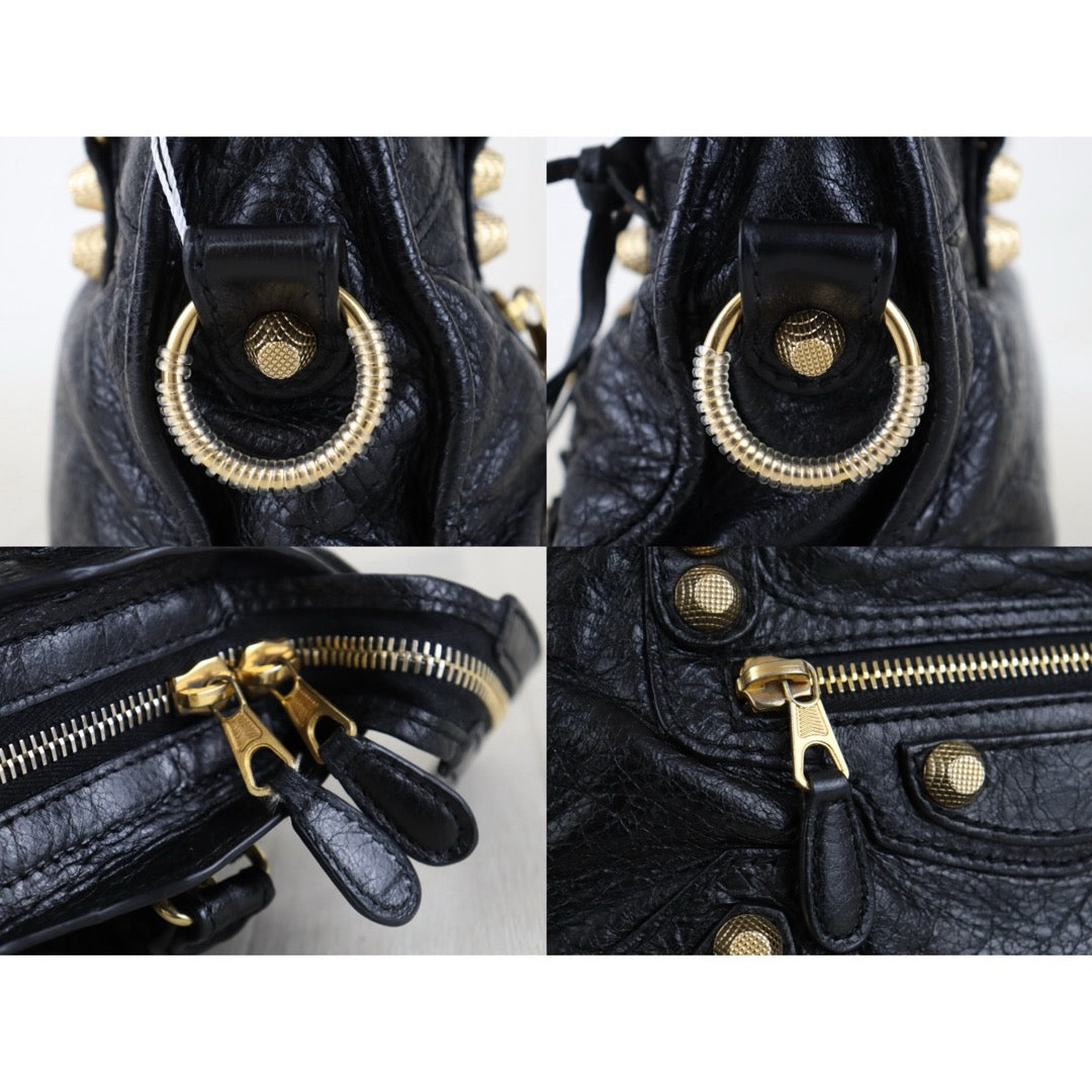 Include Entrupy Certificate of Authenticity｜Good ( Rank AB)｜Balenciaga Oiled Leather Gaint Classic mini city Handbag Shoulder Bag Black｜S26030822