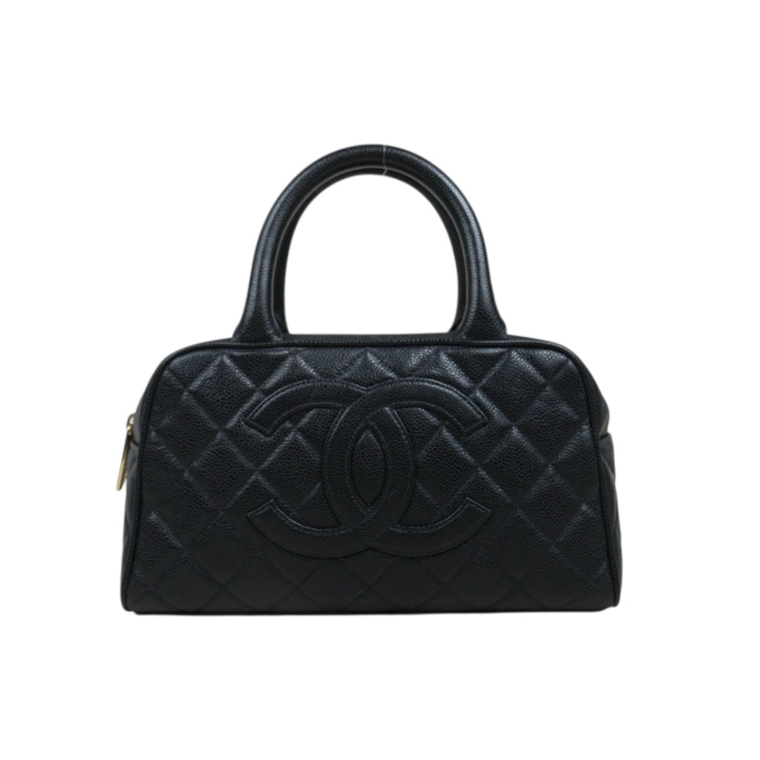 Good ( Rank AB)｜ CHANEL Caviar Skin Leather Calf Leather Bowling Hand Bag Black Made In 2005～2006 Year｜A25091201