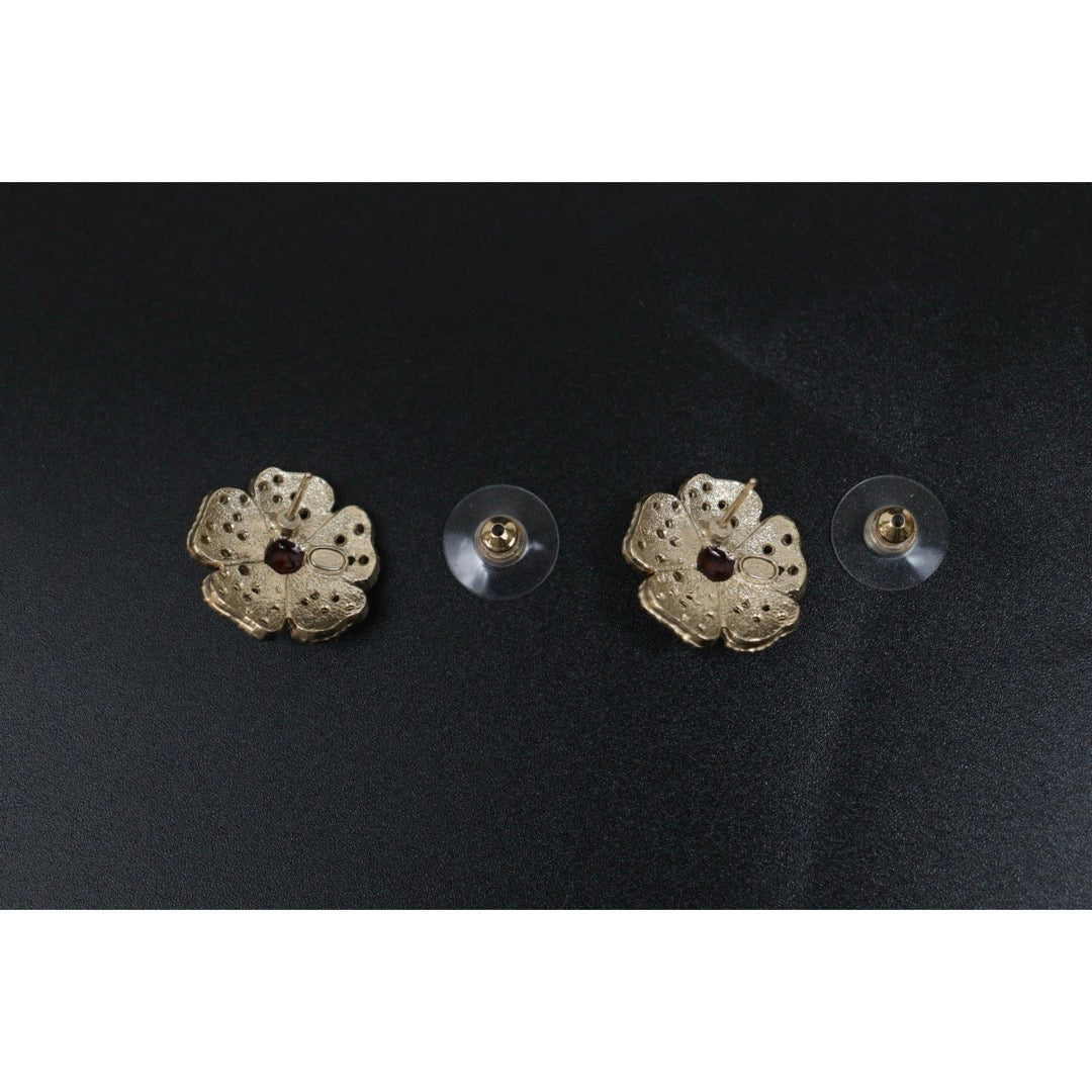Excellent（Rank SA）｜ CHANEL A19K Coco Mark Camellia Rhinestone Earrings Made In 2019Year｜S26031010
