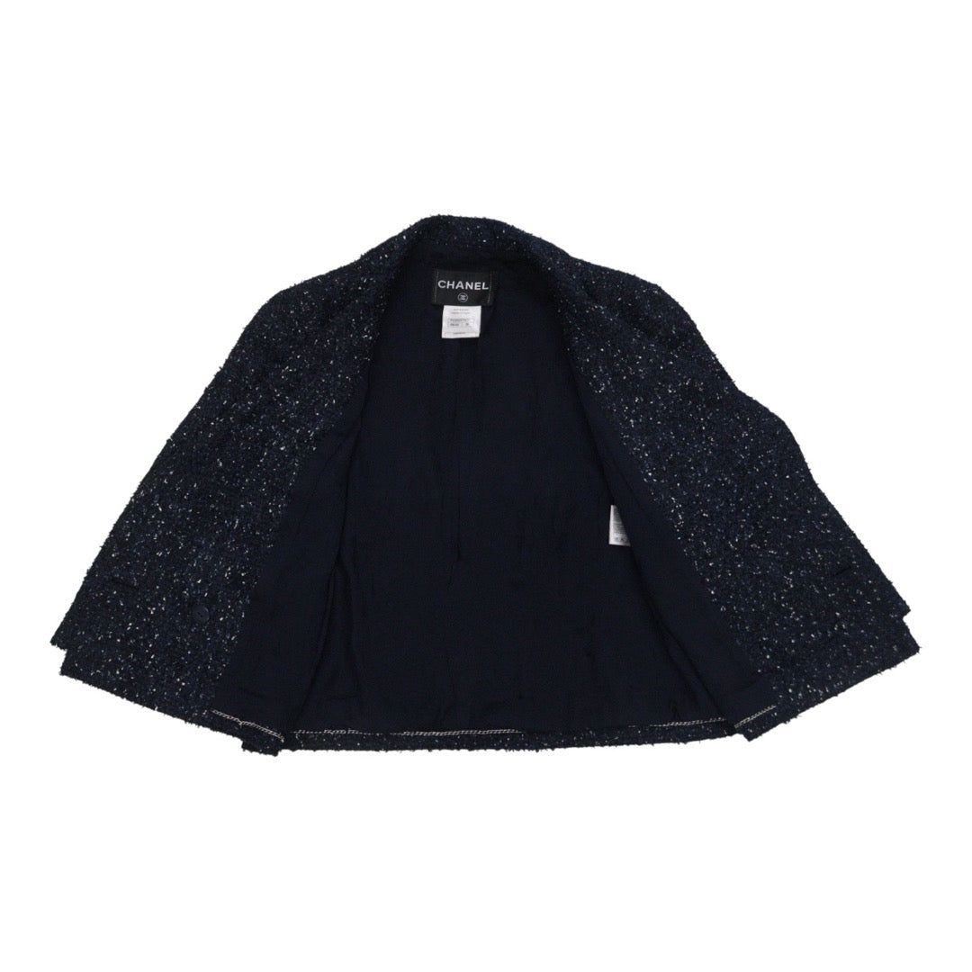 Very Good ( Rank A) ｜ CHANEL 12P Acrylic Embroidery Dark Blue Coat 38 Size｜W25102110