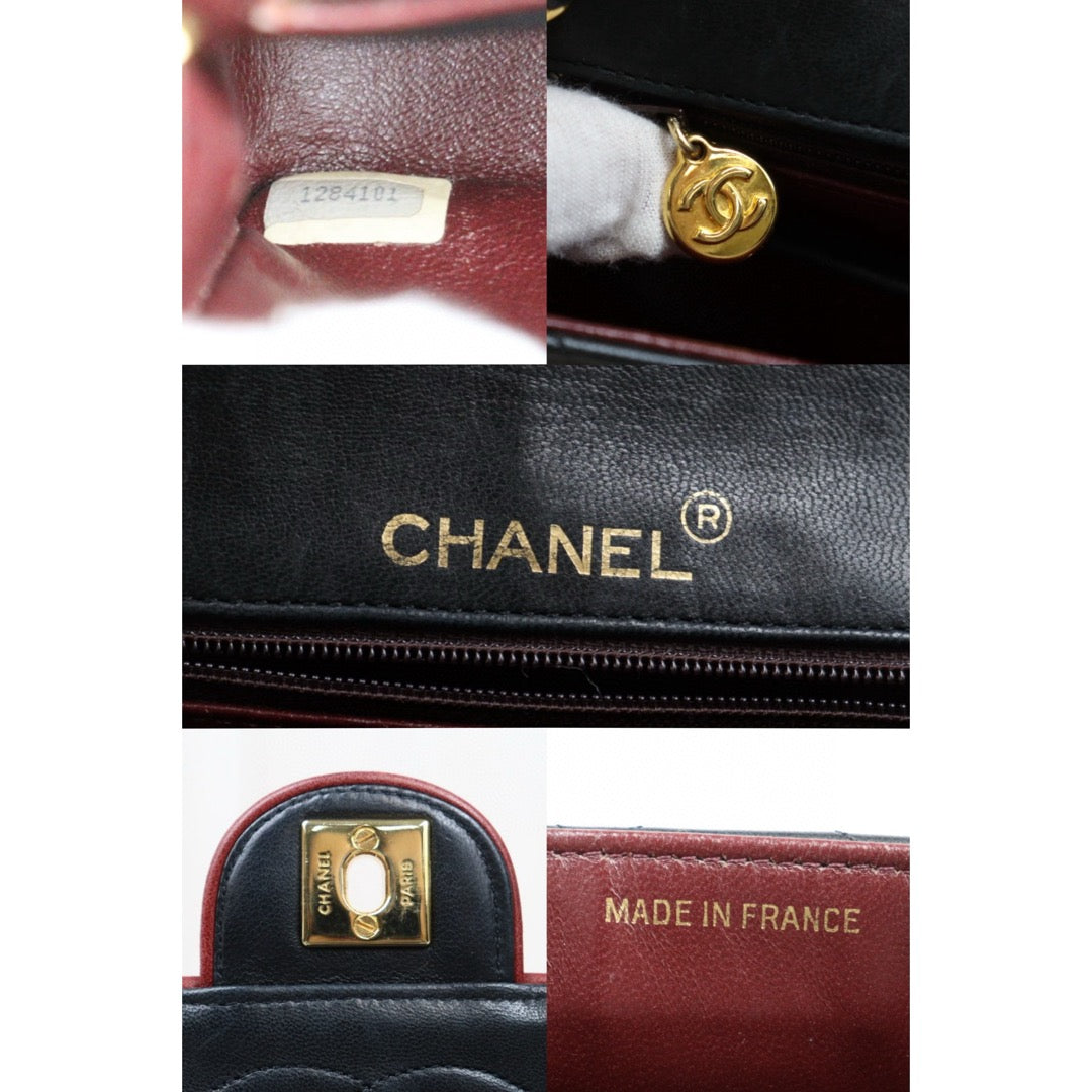 Good ( Rank AB)｜ CHANEL Lanbskin Square 17  Shoulder Bag Black Made In 1989～1991Year ｜P25012202