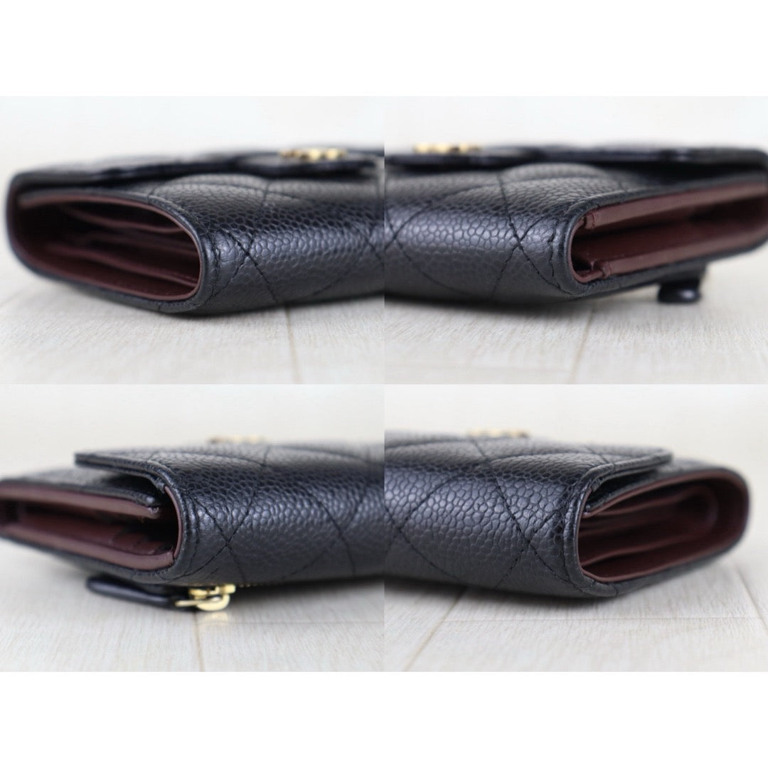 Include Entrupy Certificate of Authenticity｜Very Good ( Rank A)｜ Chanel Caviar Skin Black Wallet Made In 2022 Year ｜S26062512