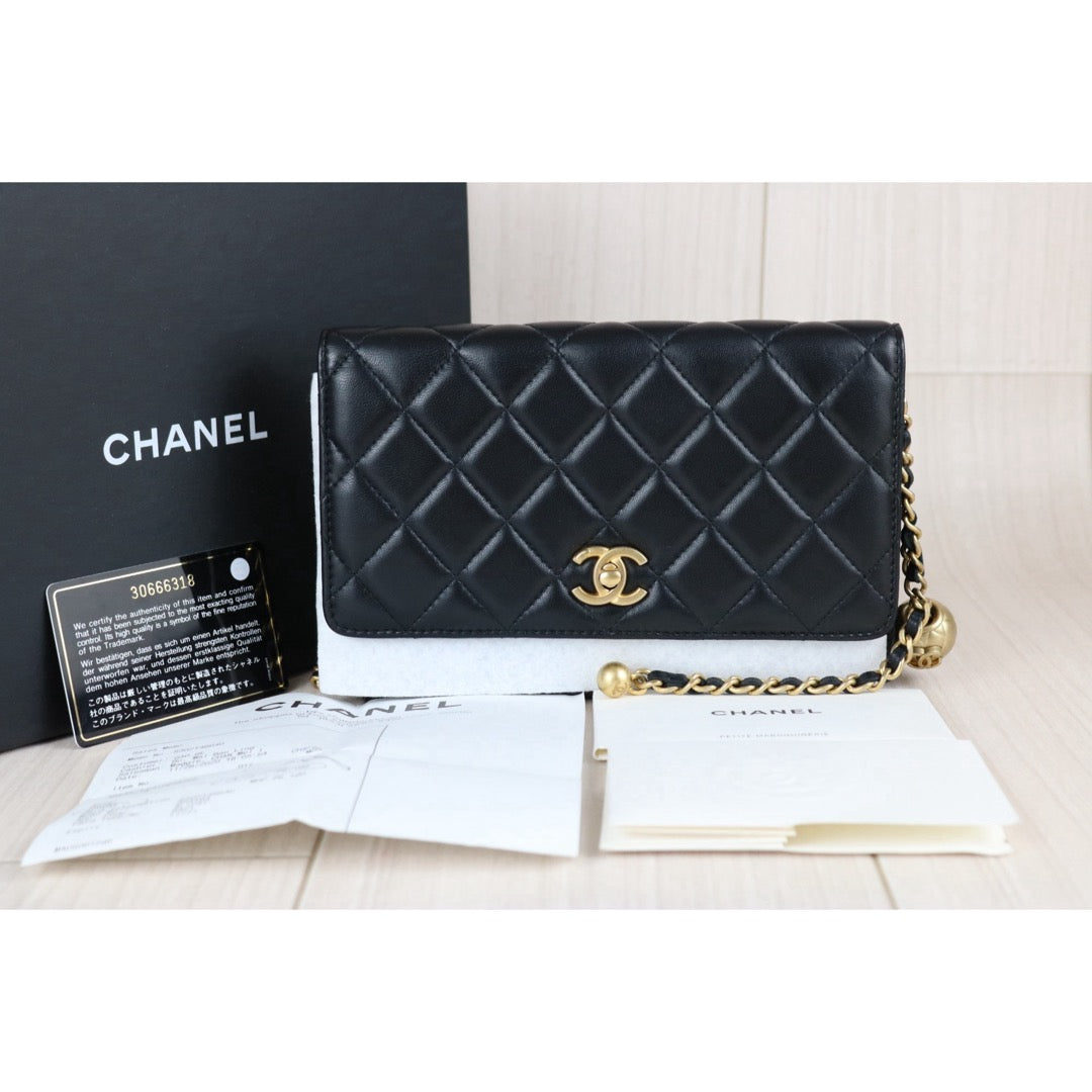 Include Entrupy Certificate of Authenticity｜Very Good ( Rank A)｜ CHANEL Coco Mark Lambskin Golden Chain WOC  Black Made In 2020-2021Year｜S26051512