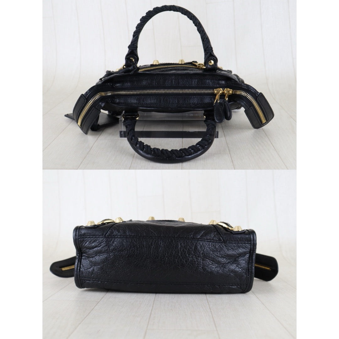 Include Entrupy Certificate of Authenticity｜Good ( Rank AB)｜Balenciaga Oiled Leather Gaint Classic mini city Handbag Shoulder Bag Black｜S26030822