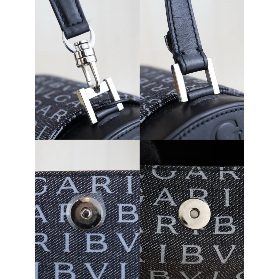 Very Good ( Rank A)｜ BVLGARI B-ZERO1 Logomania One Shoulder Bag Handbag Tubular Drum Denim Canvas Leather Black｜H24101003