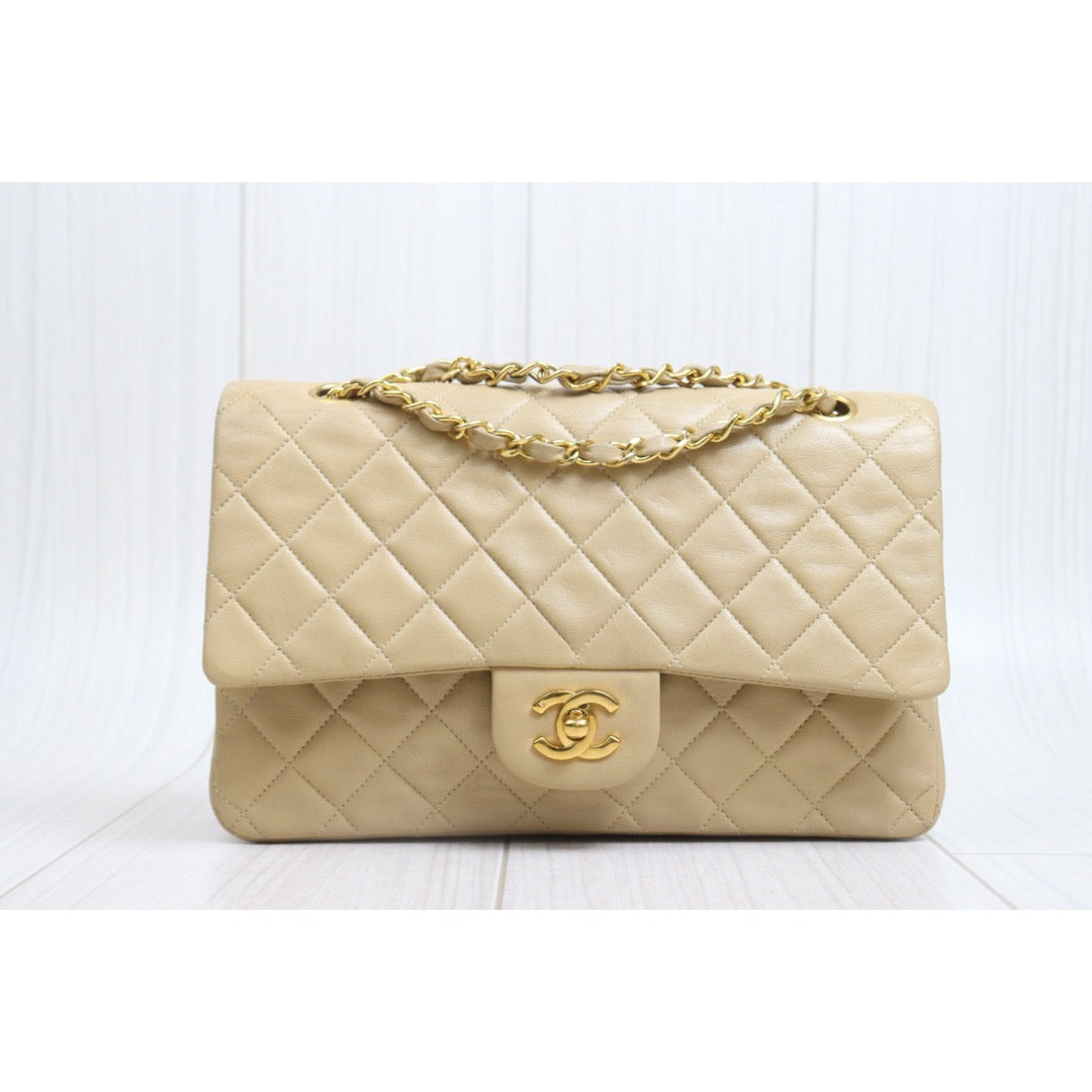 Include Entrupy Certificate of Authenticity｜Good ( Rank AB)｜ CHANEL Lamb Skin Matrasse Chain Double Flap 25 Shoulder Bag  Beige Made In 1989-1991 Year｜26092503