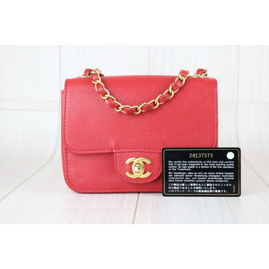 Very Good ( Rank A)｜ CHANEL  Caviar Skin Square 17 Shoulder Bag  Rose red Made In 2017～2018Year ｜R24111203