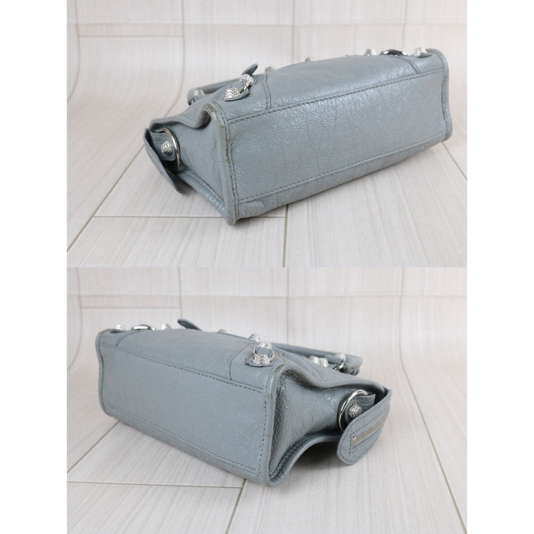 Include Entrupy Certificate of Authenticity｜Good ( Rank AB)｜Balenciaga Waxed Leather Gaint Classic Mini City Grey HandBag Shoulder Bag ｜S26072604