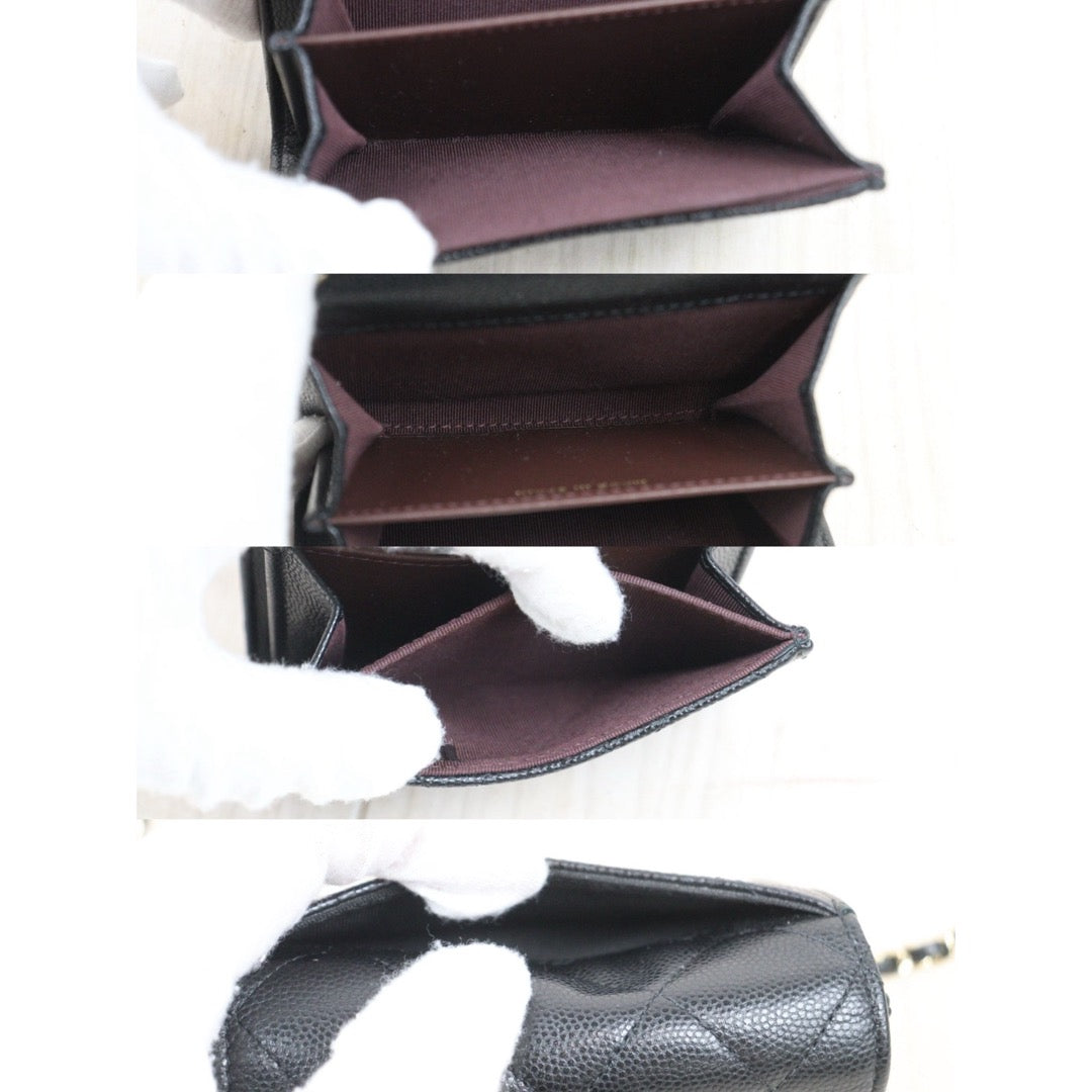 Very Good ( Rank A)｜ CHANEL Matelasse Chain Caviar Skin Coco Mark Card Holder Black Made In 2021-2022Year ｜S25081419