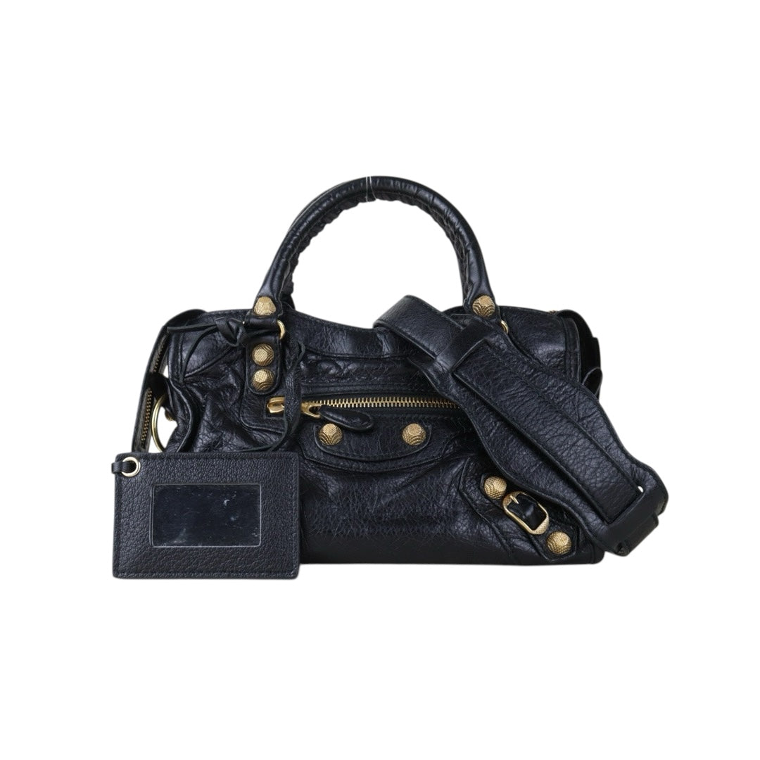 Include Entrupy Certificate of Authenticity｜Very Good ( Rank A)｜Balenciaga Gaint Mini Citty  Black HandBag Shoulder Bag ｜S26072524