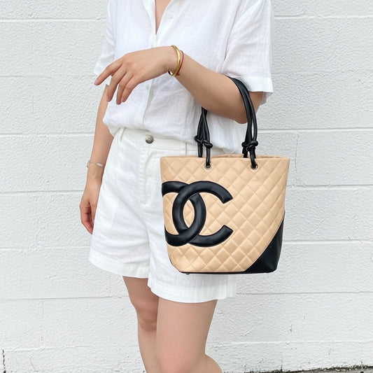 Include Entrupy Certificate of Authenticity｜Good ( Rank AB)｜ CHANEL Cambon Line Calf Leather Tote Bag Beige Made In 2003-2004Year｜Y26051521