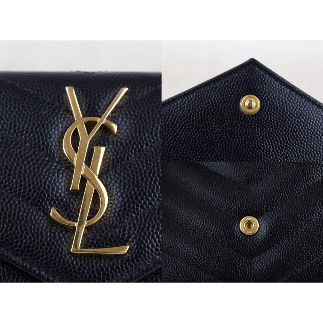 Include Entrupy Certificate of Authenticity｜Excellent（Rank SA）｜  Saint Laurent YSL Caviar Skin Calf Leather  Card Holder Black｜S26030819
