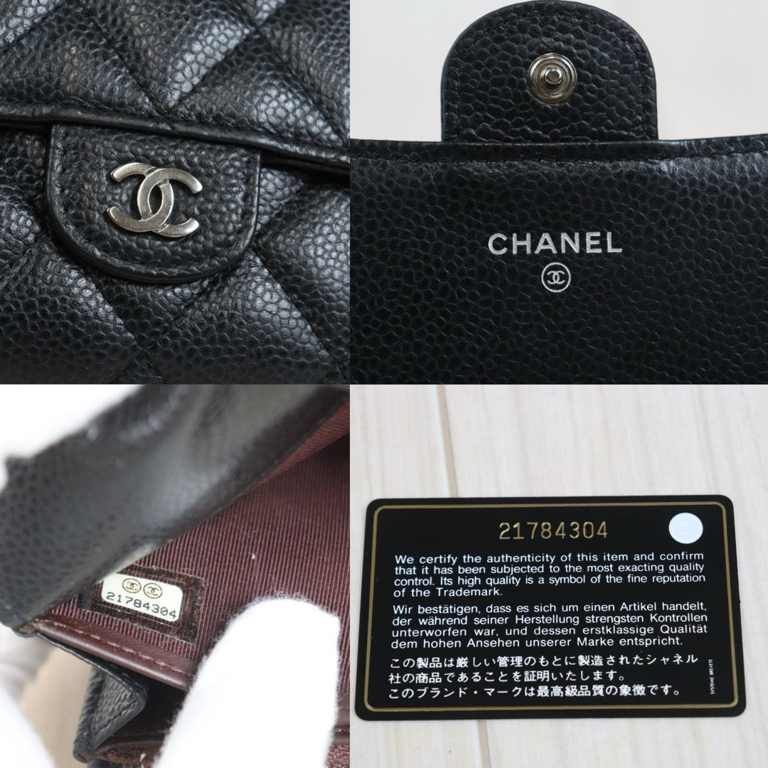 Very Good ( Rank A) ｜Chanel Caviar Skin Black  Wallet Made In 2015-2016 Year ｜25100715